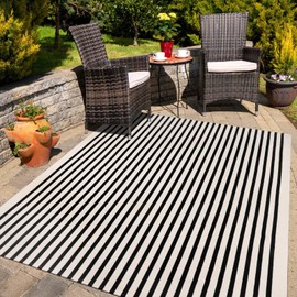 Collive Black and White Outdoor Rug,5x8ft Striped Outdoor Rug,Reversible Washable Patio Rugs,Cotton Hand Woven Indoor Area Rug Floor Carpet for Outdoor/Indoor