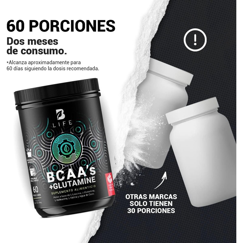 B Life BCAAs con Glutamina en Polvo 60 Porciones Sabor