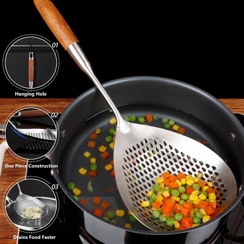 GLENDAVENY Skimmer Slotted Spoon, 304 Stainless Steel Spider Strainer Skimmer