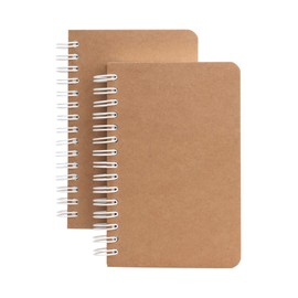 TWONE Kraft Cover Lay Flat Spiral Notebooks - Two Pack - 3.5" x 5.5" - 180 Blank Pages - 90 Sheets - Easy to Carry