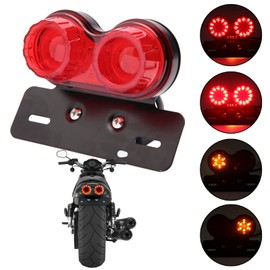 JMTBNO Motorcycle Rear Light LED Brake Light Indicator Number Plate Light with Number Plate Holder Universal Lamp E-Approved 12 V for Street Bike Cruiser Chopper Bobber Cafe Racer Scooter