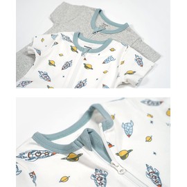 Teach Leanbh Baby Boys Girls 2 Pack 2 Way Zipper Footless Pajamas Cotton Short Sleeve Printing Romper Sleep and Play 3-24 Months (3-6 Months, Grey blue elephant)