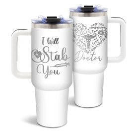 DUUV Nurse Gifts for Women, Appreciation Gifts for Doctor Tumbler, Doctor Gift for Birthday Retirement, Nursing School Graduation Gift, I Will Stab You 40 Oz Tumbler with Handle, 1PCS