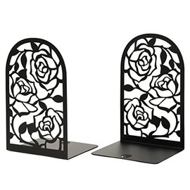 CNK Book Ends , Premium Book Ends for Book Shelves, Metal Book Ends for Home Office Heavy Books, Book Shelf Holder, Home Decorative, Book Stoppers, Book Holder Rose Bookend Black