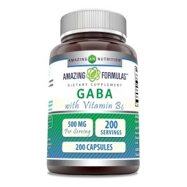 Amazing Formulas Gaba With Vitamin B6 500mg 200 Cápsulas Sabor Sin Sabor