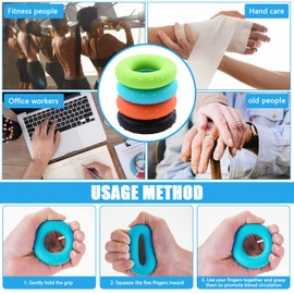 GZLCEU 12-Piece Hand Trainer Set, 6 x 4.3 cm Egg Shaped Grip Balls, Anti-Stress Ball with 5 Finger Massage Rings for Strengthening Hand and Finger Pressure Relief