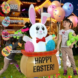 HZGDEJTG4FT Egg Basket Bunny Easter Inflatable Outdoor Decoration, with Built-in LED Light, Suitable for Gardens, Patios, Outdoors, Lawns, and Parties.