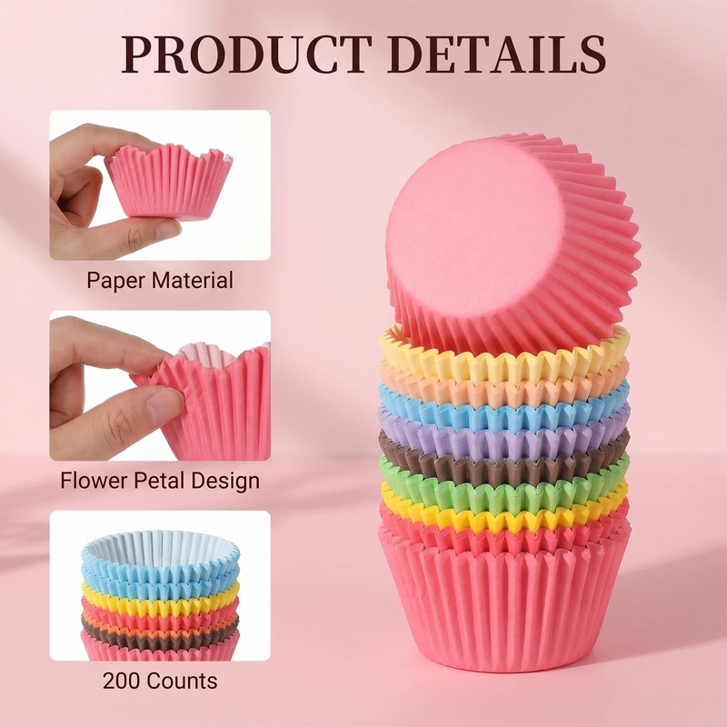 200 PCS Pastel Cupcake Liners, Colorful Floral Cupcake Liners