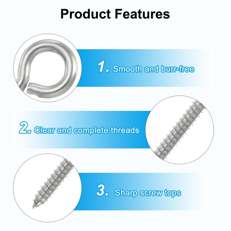 PATIKIL M5x65mm 4pcs 304 Stainless Steel Eye Screw Hook Self