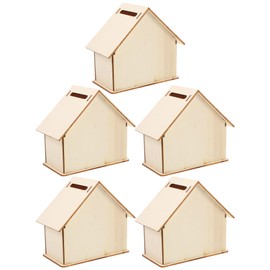 NUOBESTY Piggy Bank, 5pcs Unfinished Wooden Piggy Banks Wooden Coin Box DIY Money Box Savings Jar Piggy Bank for Kids for Birthday, Home Decoration