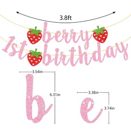 Berry First Birthday Banner, Glitter Strawberry Banner, 1st Birthday Decor (Pink)