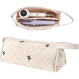 Large Quilted Hair Tools Travel Bag,Aesthetic Waterproof Hair Styling Accessories Storage Case for Flat Irons,Straightener,Curling Iron,Hair Dryer,Dyson Airwrap Travle Bag（05White Bow） Brand: RSRSLEII