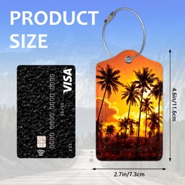 2 Pack Tropical Beach Palm Tree Luggage Tag for Suitcases, Summer Beach Sunset PU Leather Luggage Tag with Privacy Cover ID Label for Women Men Travel Cruise Baggage Handbag School Bag Backpack