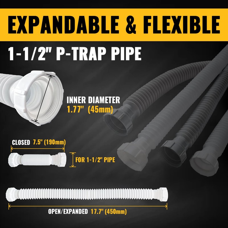 VIVIDA 1-1/2" Sink Drain Pipe Kit, Flexible Drain Pipe P