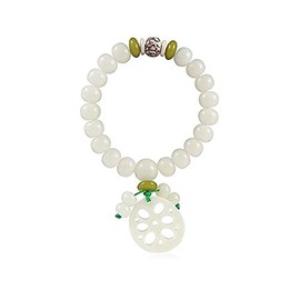 Caiyao White Jade Natural Bodhi Root Lotus bracelet 108 Mala Prayer Mantra Rosary Beads Meditation Lotus Hand String Bracelets Yoga Relieve Stress Anxiety Jewelry for Women Men-Lotus Root