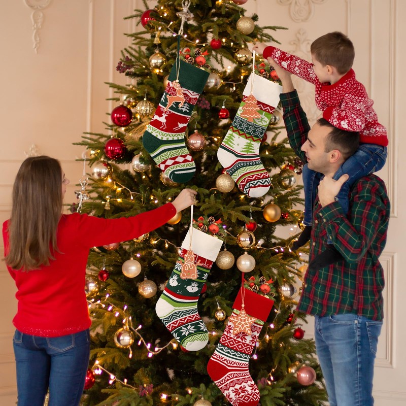 4 Pack Knitted Christmas Stockings - 18 Inch Large Family