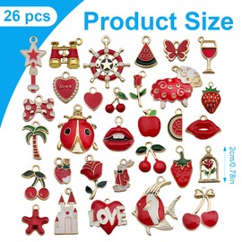 EIHI Set of 31 Red Charms Pendants, Charms Pendant Set, for Making Necklaces, Bracelets and Keyrings (C)
