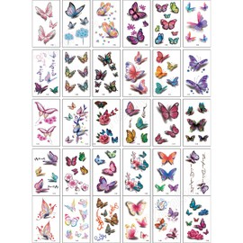 Yesallwas Butterfly Tattoo Stickers, Long Lasting, Set of 30, Tattoo Stickers, Butterfly, Tattoo Stickers, Body Stickers, Waterproof, Women's, 2.2 x 3.8 inches (5.7 x 9.7 cm) (Y)