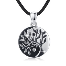 MEDWISE Yin Yang Necklace 925 Sterling Silver Tree of life Tai Chi Necklace Chinese Cultrue Necklace Yin Yang Jewelry for Women Men Couple