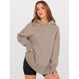 ANRABESS Womens Oversized Hoodies Long Sleeve Fleece Side Slit Hooded Sweatshirts Pullover 2025 Fall Outfits Y2K Clothes Coffee Grey Medium