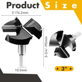 Blulu Forstner Drill Bit Triple Flute Wood Drilling Set Carbide Tipped Forstner Bit for Solid Wood Panels Chipboard Medium Density Fiberboard Board Plywood(1 Pieces,3 Inch)