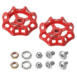 PATIKIL 2 Pcs External Faucet Handle Square Stem Hole 9x9mm Cast Steel Faucet Round Wheel Handle Replacement Faucet Handle with Spacer Red