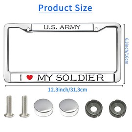 I Love My Soldier Metal Chrome Auto License Plate Cover,Proud US Army Classic Black License Plate Frame with Theft-Proof Screw Caps