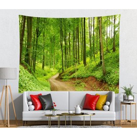 Loccor 9x6ft Forest Tapestry Photo Backdrop Path Lush Green Summer Forest Landscape Scenery Tapestries Wall Hanging for Bedroom Aesthetic Living Room Dorm Home Wall Art Curtain