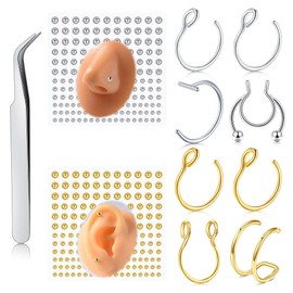 VFUN Stick On Fake Bridge Eyebrow Piercing Fake Lip Ring Ball Spike Fake Nose Ring Hoop Fake Face Piercing Stick On Fake Eyebrow Piercing