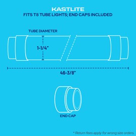 KastLite T8 LED/Fluorescent Light Tube Guard with End Caps - 46-3/8" Lamp Diffuser Covers & Safety Sleeves, Multi Colored Protective Plastic Bulb Covering & Overhead Lighting Accessory, Pack of 12