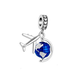 SBI Jewelry Women Airplane Silver Blue Earth Planet Charms for Bracelets gift Pendant Business Auntie Niece Cousin Friends Mom Coworker BFF Sister Travel Dangle Birthday Anniversary Mothers Day
