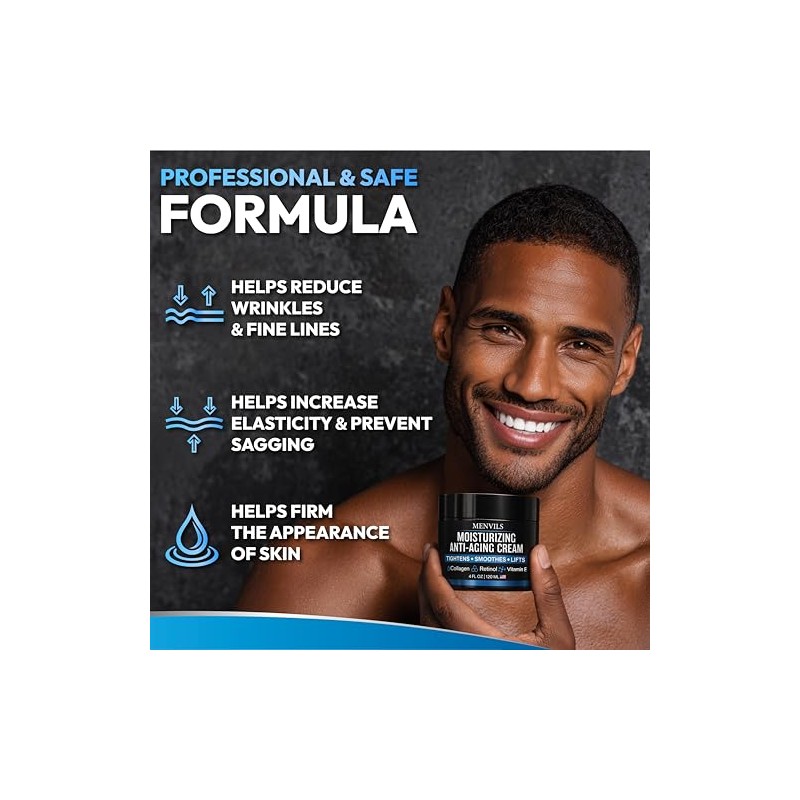 Menvils Crema Hidratante Facial Hombres Antienvejecimiento Antiarrugas Colágeno Retinol Vitamina