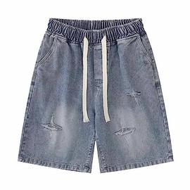 POHADON Y2K Blue Denim Shorts Summer Casual Loose Straight Leg Unisex Baggy Jeans Shorts Jorts Grunge Harajuku Streetwear (Blue,XL)