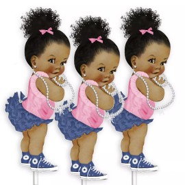 ArtPaperWonders Pink Denim Jeans Baby Girl Centerpieces, Jeans Party Baby Shower Decor