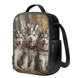 Salabomia Insulated Lunch Bag for Kids, 3D Husky Cool Lunch Box, Adjustable Shoulder Strap Reusable Handbag Tote Bag School Lunch Box with Zipper, Brown