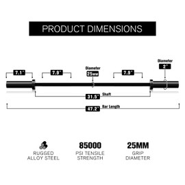 RITFIT Olympic Barbell 4ft/4.8ft/6ft - 2 Inch Weight Bar for Strength Training, Weightlifting, Squat, Deadlift, Bench Press, Curl, Overhead Press - 350lbs/500lbs Capacity 4FT Black