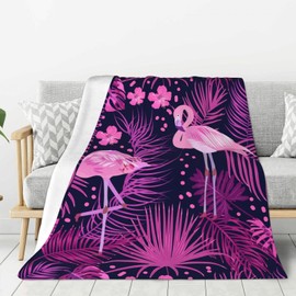 Jbofyee Pink Flamingo with Plam Leaves and Tropical Flowers Throw Blankets All Season Ultra Soft Warm Fleece Blanket for Home Bed Sofa Couch Chair Outdoor Travel Camping 40x30 Inch