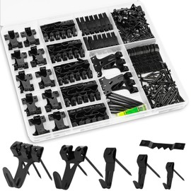 KURUI Picture Hangers, 385Pcs Picture Hanging Kit with Heavy Duty Picture Hanging Hooks, Sawtooth, Hardware Nails and Picture Hanging Tool, Wall Hangers for Frame, Painting, Art, Photo (Black)