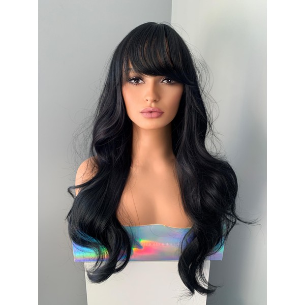 The Extension Room Long Black Synthetic Wig with Bangs –