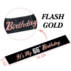 It’s My 66th Birthday Sash Silver Rose Gold Foil Black Satin Birthday Sash Happy 66th Birthday Party Gift Decorations Favors for Women Girls Men Boys (66)