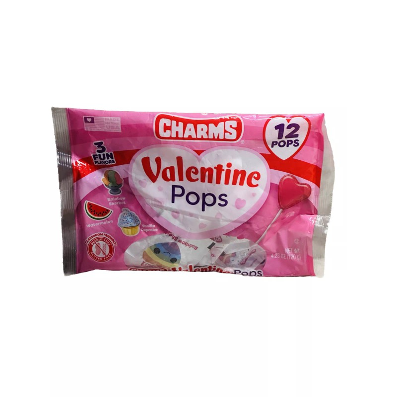 Charms 3 Flavors. Classroom Friendly 12 Valentine Pops. Glutten/Peanut Free.4.23