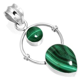 Jeweloporium 925 Silver Pendant for Women Green Natural Malachite Gemstone Solitaire Silver Pendant Necklace New Year Gift Costume Jewelry