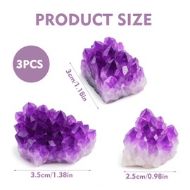 3 pieces Amethyst Crystals, Natural Druze Pieces, Amethyst Druze, Natural Amethyst Stone Including Cotton Bag and Gemstone Card, Ideal for Meditation, Decoration and Energy Steering