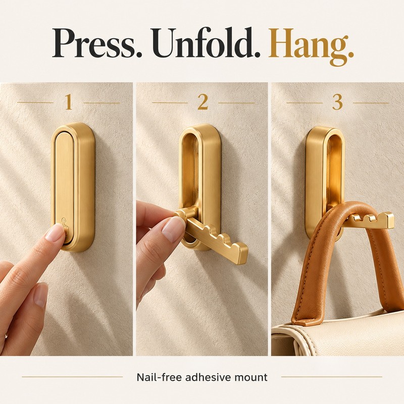 Foldable Wall Hook for Towels, Coats & Bags – Wall
