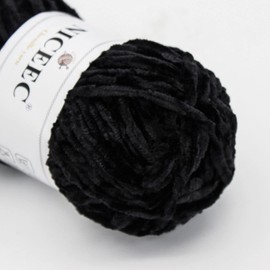 NICEEC 3 Skeins Soft Chenille Yarn Blanket Yarn Velvet Yarn for Knitting Fancy Yarn for Crochet Weaving DIY Craft Total Length 3×85m (3×93yds, 3×50g)_Black …