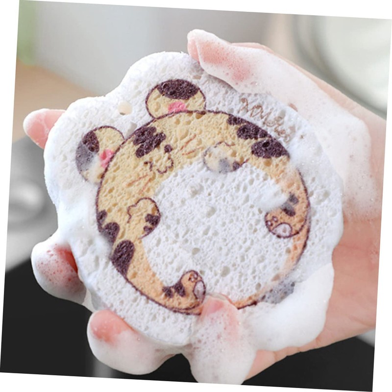 KOMBIUDA 4pcs Cartoon Animals Kitchen Cleaning Sponge Wood Pulp Dish