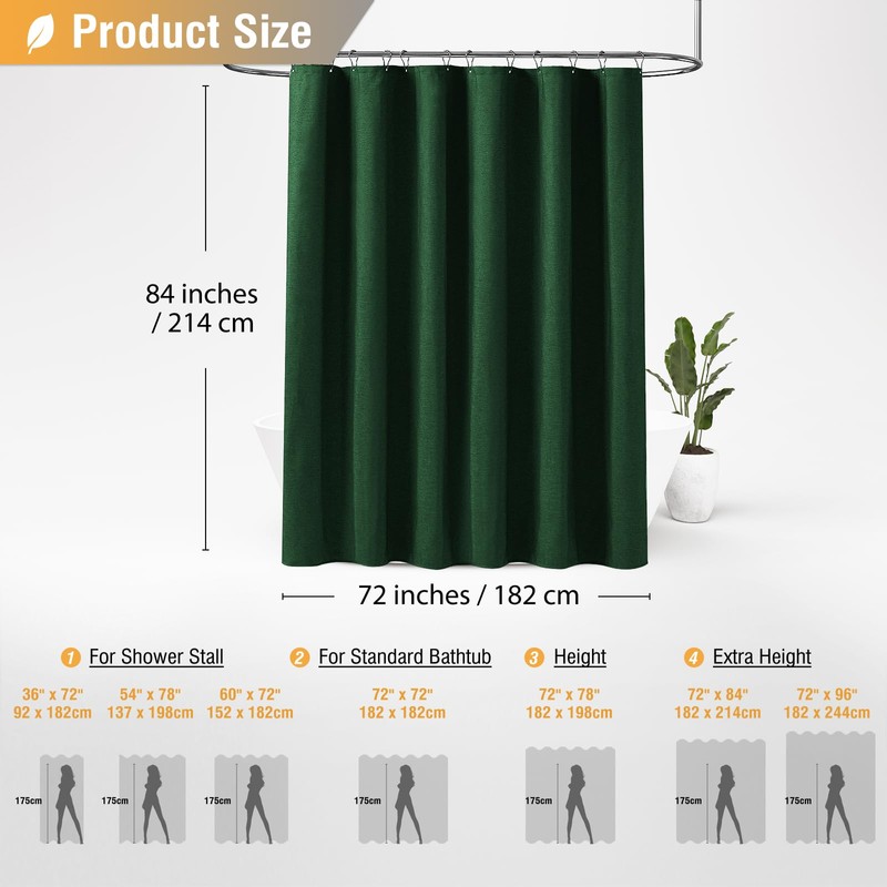 BTTN Extra Long Fabric Shower Curtain, 84 Inch Linen Textured