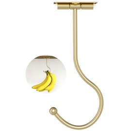 Josmimic Gold Banana Hanger Hook Under Cabinet: Adhesive Banana Holder, Foldable with Magnets When Not in Use, Under Counter Banana Hook, Stainless, Hold 13 LB