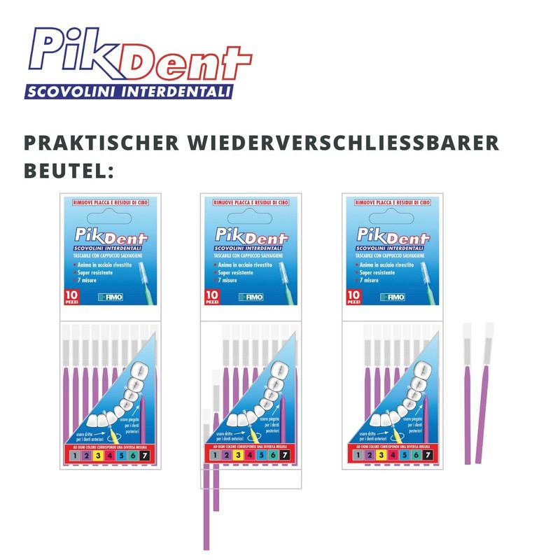 2 x 10 = 20 Pikdent Grey Interdentalbuerste Pot Magnet