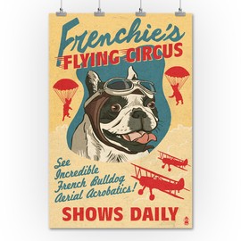 French Bulldog - Retro Flying Circus Ad (36x54 Giclee Gallery Print, Wall Decor Travel Poster)
